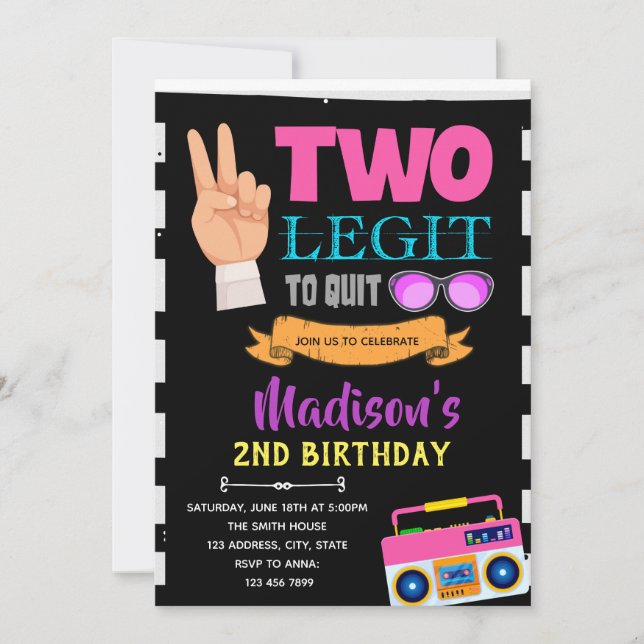 Invitación Dos leyes para dejar la fiesta de cumpleaños del c (Anverso)