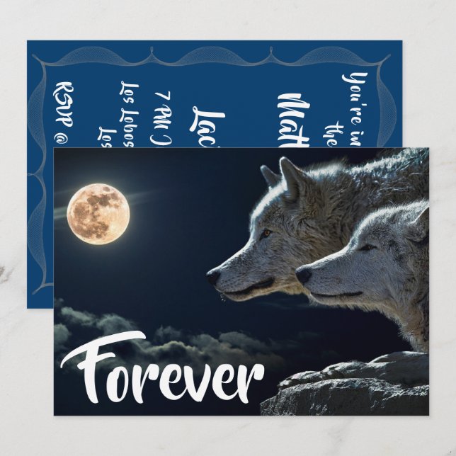 Invitación Dos lobos grises y Boda de luna llena (Anverso / Reverso)