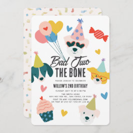 Invitación Dos malos los perros huesos globos 2º cumpleaños