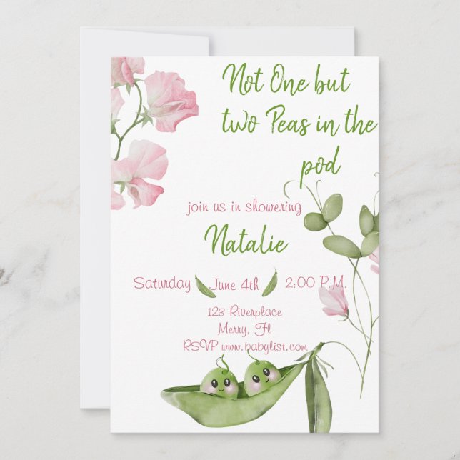 Invitación Dos maricas en el Baby Shower gemelo Pod (Anverso)
