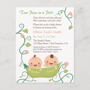 Invitación Dos maricas en un Baby Shower pod gemelo con nombr