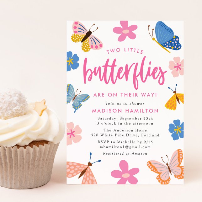 Invitación Dos mariposas pequeñas gemelas Baby Shower (Subido por el creador)