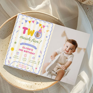 Invitación Dos Mucho Diversión Colorida Foto Niño 2do Cumplea