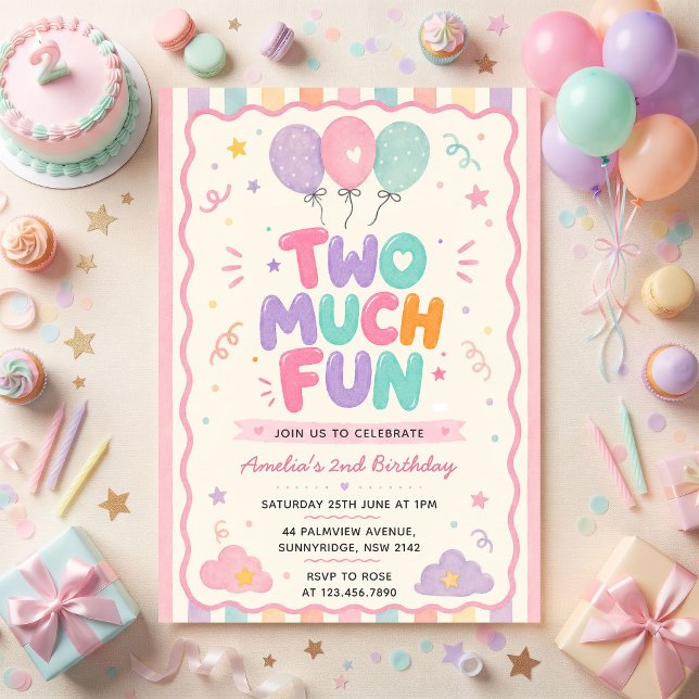 Invitación Dos Mucho Diversión  Globo 2do Cumpleaños (Subido por el creador)