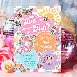 Invitación Dos muy divertidos Groovy Retro Preppy Varsity Cum