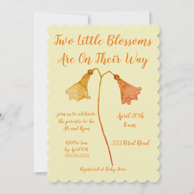 Invitación Dos Naranjas en flor de flores gemelos Baby Shower (Anverso)
