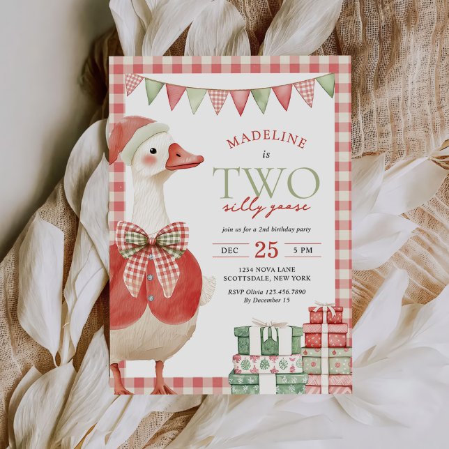 Invitación Dos Navidades de Cabeza Silly Gingham 2º cumpleaño (Subido por el creador)