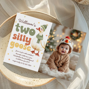 Invitación Dos Navidades groseros verde foto de cumpleaños