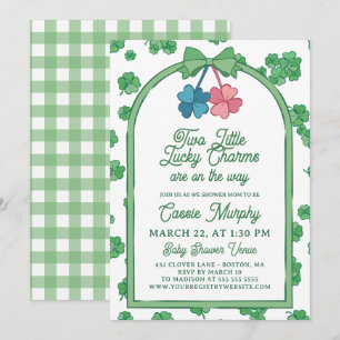Invitación Dos Niña Niño Gemelos Charms Afortunados Fiesta de