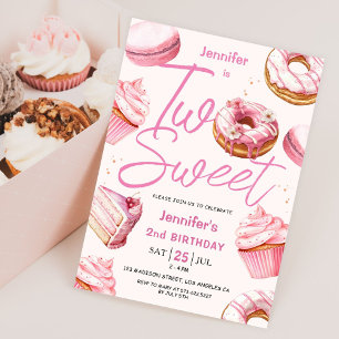 Invitación DOS Niñas Dulces Cumpleañeras de 2 Años Donut Rosa
