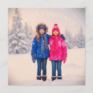 INVITACIÓN DOS NIÑAS EN ESCENA DE NIEVE DISEÑO DE NAVIDAD