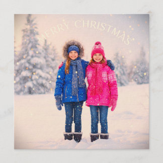 INVITACIÓN DOS NIÑAS EN ESCENA DE NIEVE DISEÑO DE NAVIDAD