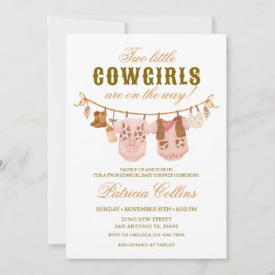 Invitación Dos niñas gemelas Clothsline Baby Shower