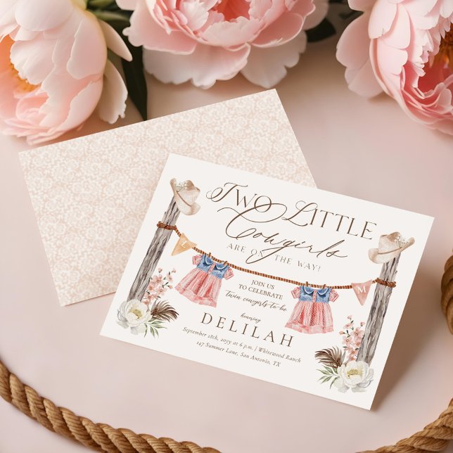Invitación Dos niñitas en camino a Baby Shower (Two Little Cowgirls Are on The Way Baby Shower Invitation)