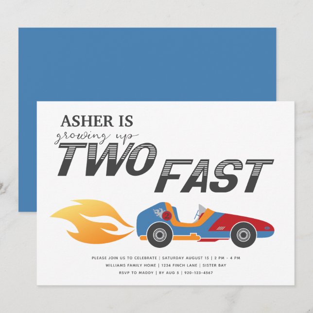 Invitación Dos niños de auto de carrera rápida en segundo cum (Anverso / Reverso)