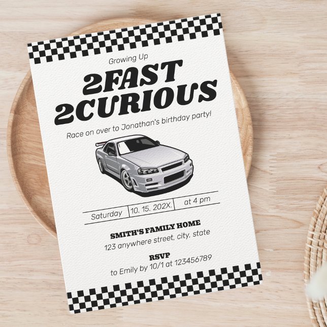 Invitación Dos niños de dos manos rápidos segunda fiesta de c (2Fast 2Curious movie themed 2nd birthday invitation)