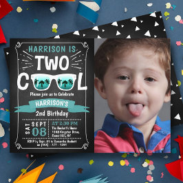 Invitación Dos niños de Guay Chalkboard Foto de segundo cumpl