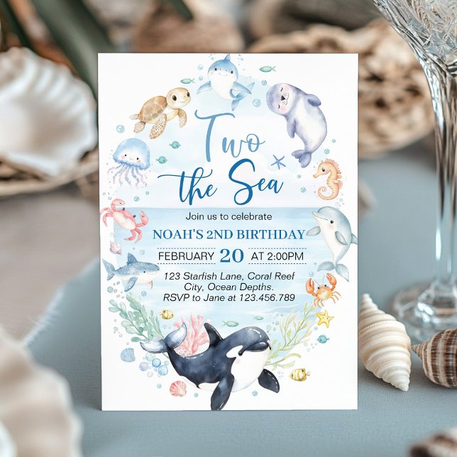 Invitación Dos niños de los animales del océano marino Invita (Subido por el creador)