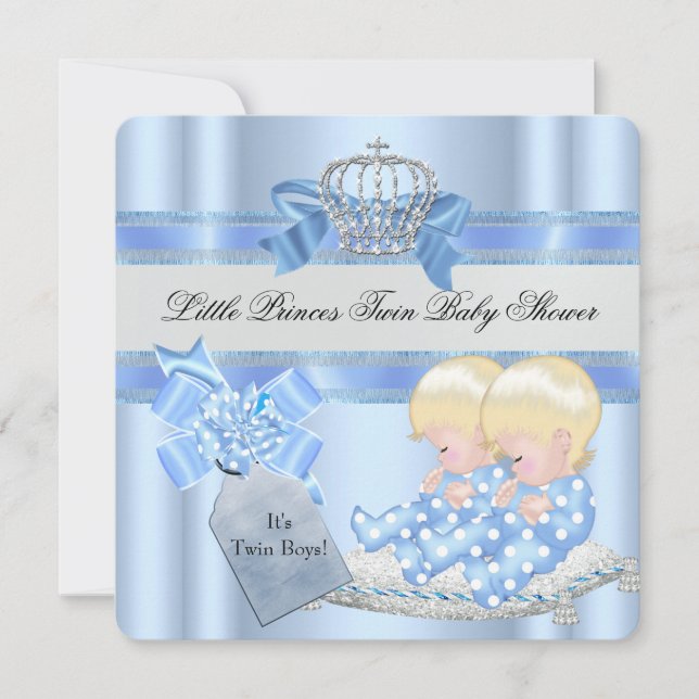 Invitación Dos niños gemelos Baby Shower Blue Little Prince C (Anverso)
