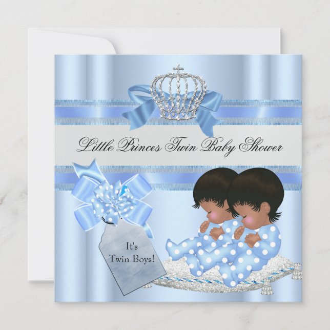 Invitación Dos niños gemelos de Baby Shower Blue Little Princ (Anverso)