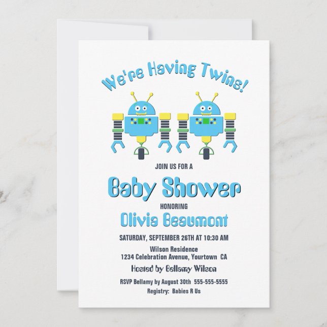 Invitación Dos niños gemelos robots Baby Shower (Anverso)