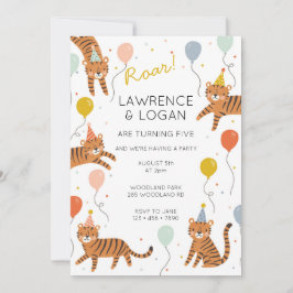 Invitación Dos nombres de la fiesta de cumpleaños del tigre