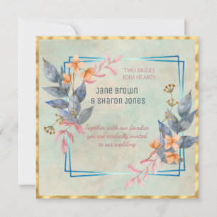 Invitación Dos Novias Boda Lesbiana Acuarela Flores 