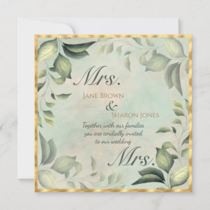Invitación Dos Novias Boda Lesbiana Acuarela Vegetación