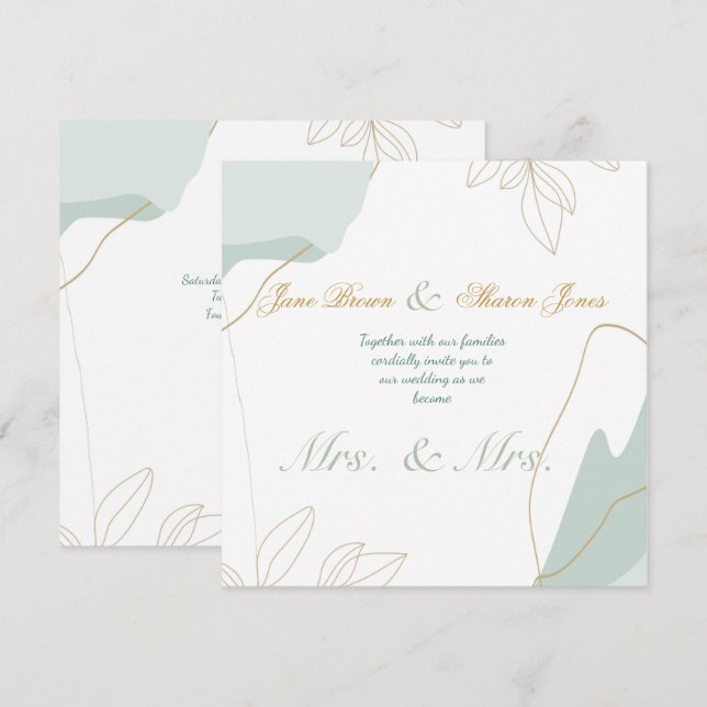 Invitación Dos Novias Boda Lesbiana Acuarela Verde (Anverso / Reverso)
