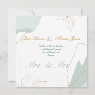 Invitación Dos Novias Boda Lesbiana Acuarela Verde