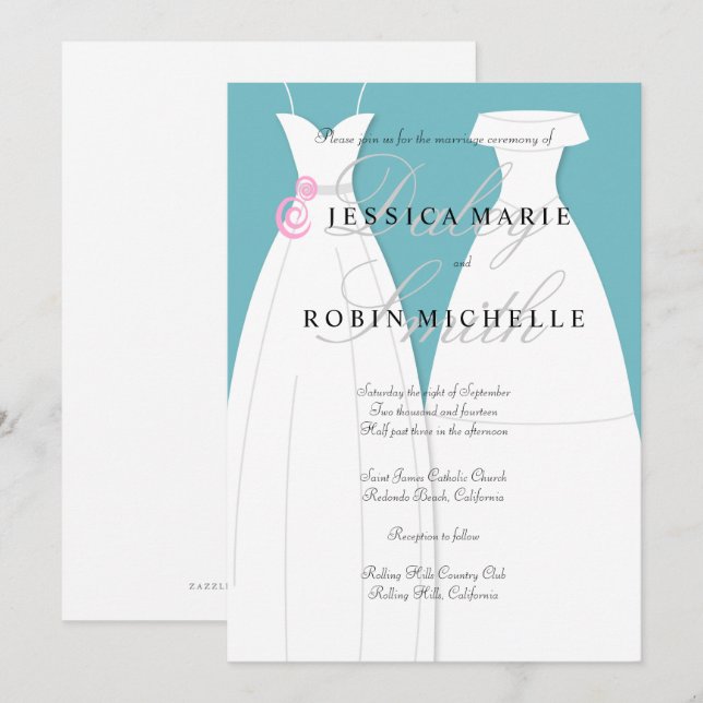 Invitación Dos novias Boda vestida como Boda lesbiana (Anverso / Reverso)