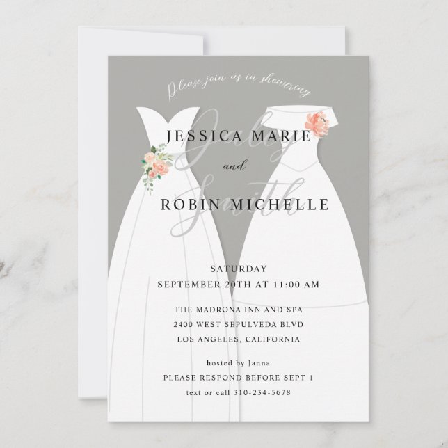 Invitación Dos novias Boda Vestido Lesbianas Ducha Parejas (Anverso)