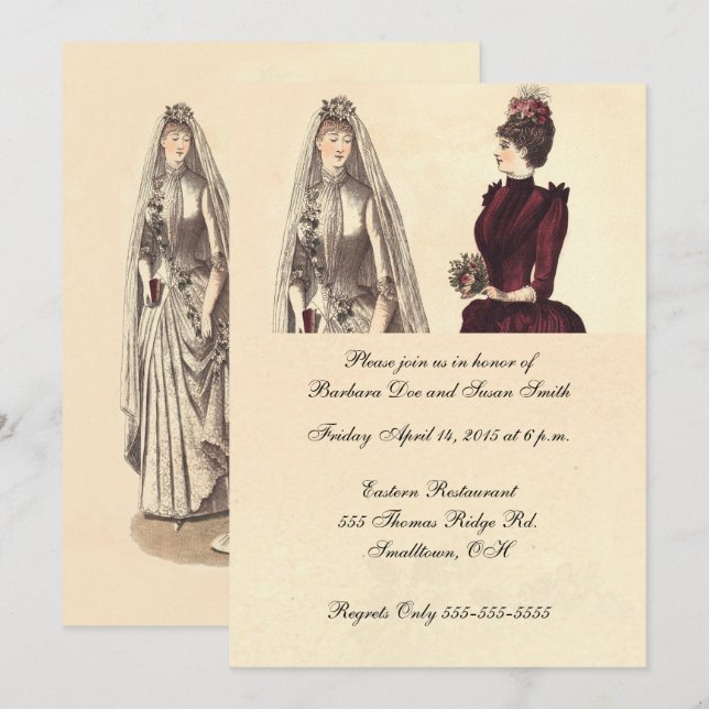 Invitación Dos novias Boda Vintage (Anverso / Reverso)