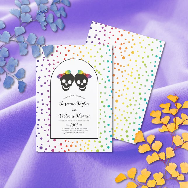 Invitación Dos novias confetti color arcoiris boda lesbiana (Subido por el creador)
