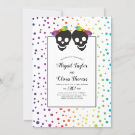 Invitación Dos novias de cráneo, boda lesbiana confetti