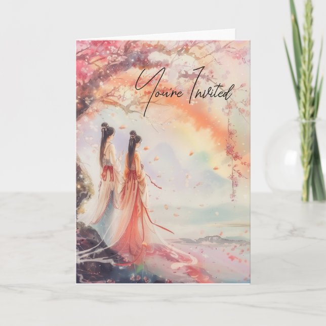 Invitación Dos novias invitan a la impresión digital (Anverso)