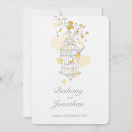Invitación Dos pájaros amarillos boda de jaulas abiertas