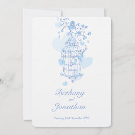 Invitación Dos pájaros azules boda de jaulas abiertas