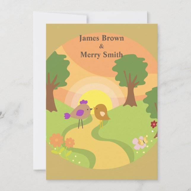 Invitación Dos pájaros en el viaje de amor Boda de las flores (Anverso)