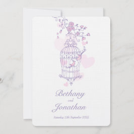 Invitación Dos pájaros rosados abren corazones de pájaros bod