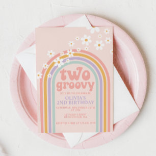 Invitación Dos pastel arcoíris divertidos cumpleaños 2