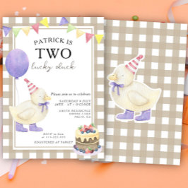 Invitación Dos Patos Afortunados Género Neutral Primer Cumple