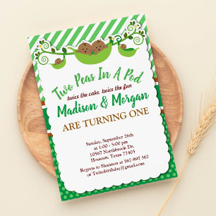 Invitación Dos Peas En El Cumpleaños De Los Gemelos De Pod