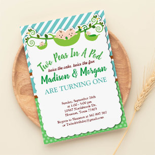 Invitación Dos Peas En El Cumpleaños De Los Gemelos De Pod