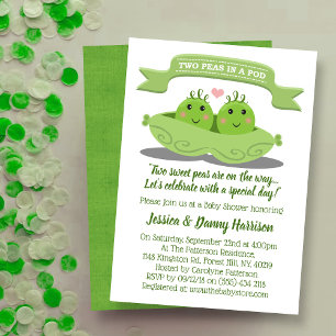 Invitación Dos Peas En Un Baby Shower Gemelo De Pod