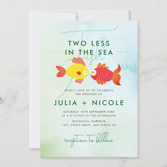 Invitación Dos peces menos en el Boda submarino del Mar Azul (Anverso)