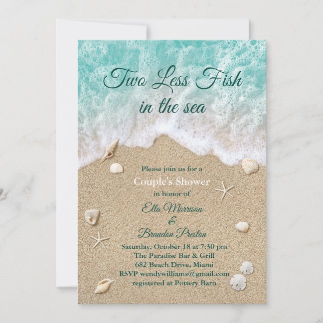 Invitación Dos peces menos en la ducha de la pareja (Anverso)