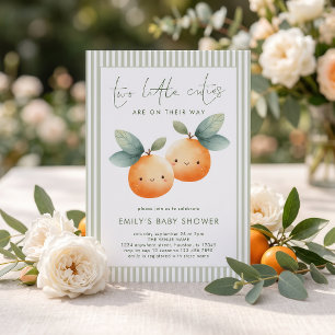 Invitación Dos pequeñas adorables gemelas Rayas Verdes Baby S