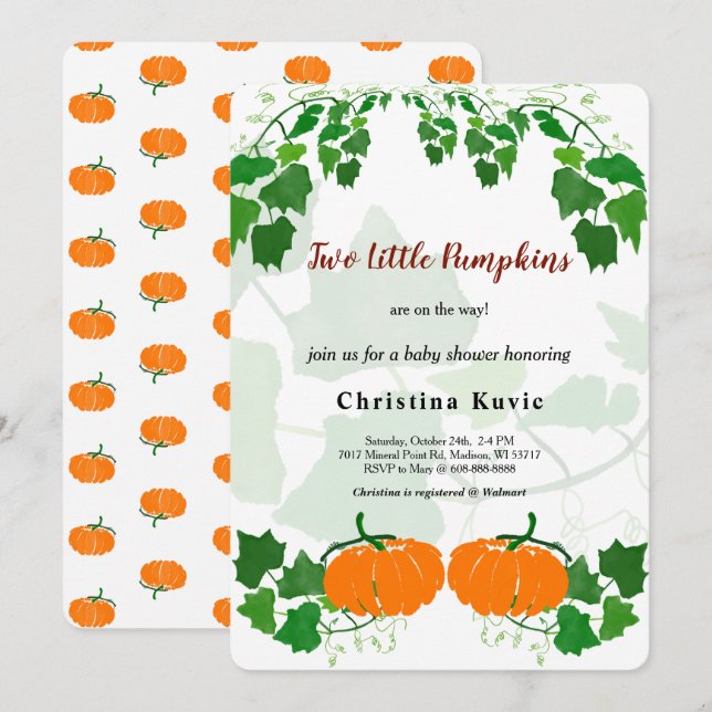 Invitación Dos pequeñas calabazas (Anverso / Reverso)