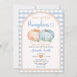 Invitación Dos pequeñas calabazas azul Gingham Naranja Baby S